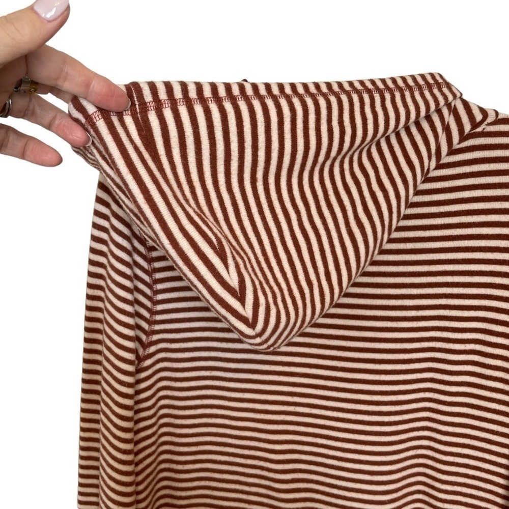 Z Supply Brick Red/Cream Striped Hoodie Kangaroo Pocket Rope Ties Size M - Picture 7 of 13